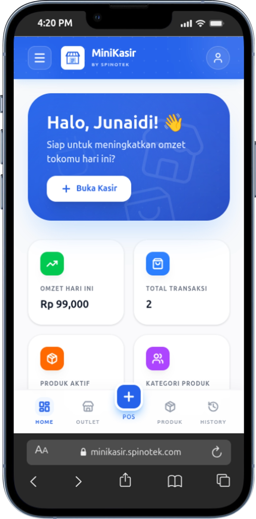 Dashboard Utama MiniKasir - Ringkasan Bisnis