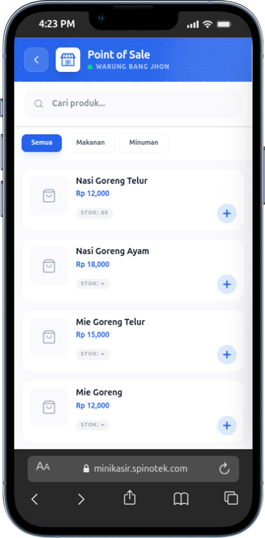 Halaman Kasir (POS) - Daftar Produk & Stok